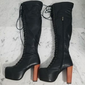 Jeffrey Campbell High Thigh Lace-up Boots Size 7